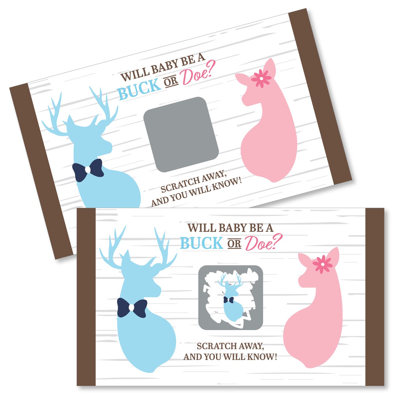 Big Dot of Happiness Boy Buck or Doe - Hunting Gender Reveal Scratch Off Cards - Baby Shower Game - 22 Count